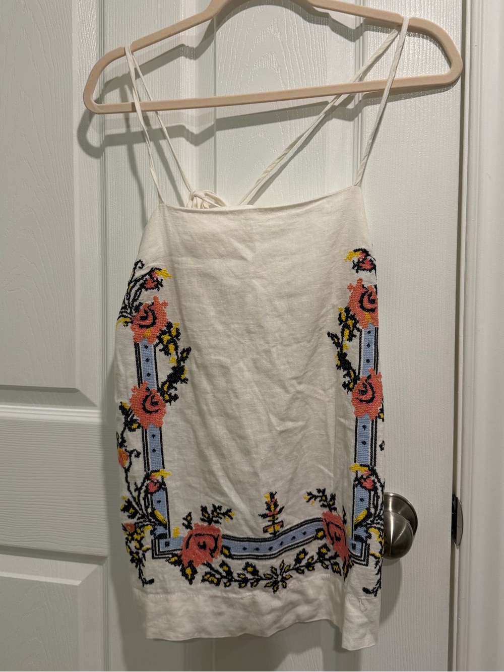 Free People Cream Floral Embroidered Sightseer Tank Top - Picture 2 of 8